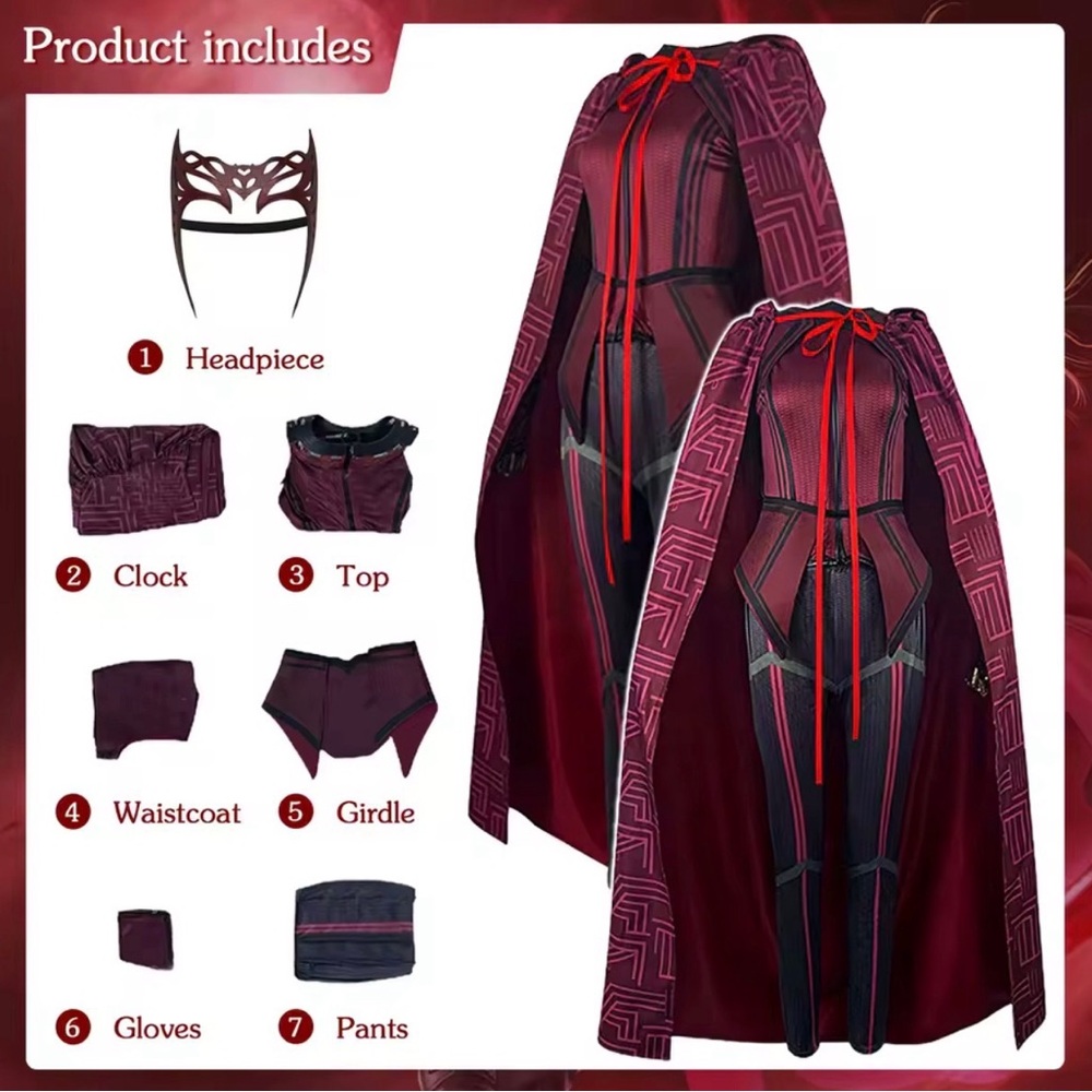 Red and Black Costume Set with Cape